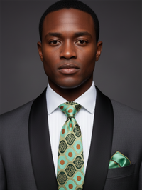 Designer Green Necktie with Geometric Pattern & Contrast Detailing view 2