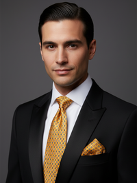 Premium Golden Silk Tie with Classic Geometric Pattern view 2