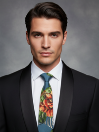 Designer Floral Printed Silk Tie for Men – Blue Statement Necktie view 2