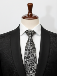 Black Tie with White Work Pattern – Classic Formal Necktie view 2