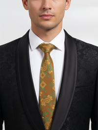 Brown Art Silk Tie with Golden Floral Work view 2
