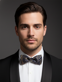 Stylish Blue and Golden Bow Tie – Premium Formal Men’s Accessory view 2