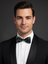 The Emerald Shadow: Hand-Detailed Black & Forest Green Bow Tie view 2