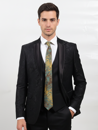 Blue Art Silk Tie with Golden & Red Patch Work view 2