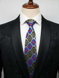 Blue Tie with Red Dots & Black Work – Stylish Designer Necktie view 2
