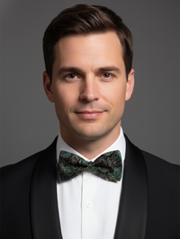 The Emerald Enigma: Forest Green & Black Lattice Bow Tie view 2