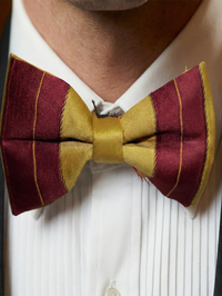 Burgundy & Gold Striped Satin Bow Tie – Classic Formal Accessory view 2
