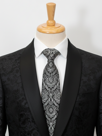 Classic Black Tie with White Print – Modern Elegance view 2