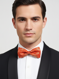 Vibrant Orange Silk Bow Tie with Golden Work – Formal Men’s Accessory view 2