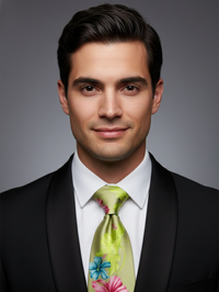 Premium Green Floral Printed Silk Tie for Men – Designer Statement Necktie view 2