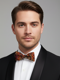 The Crimson Noir: Hand-Embroidered Red & Black Bow Tie view 2