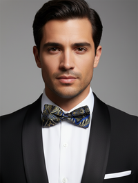 The Midnight Mosaic: Handcrafted Multi-Tonal Blue & Black Bow Tie view 2