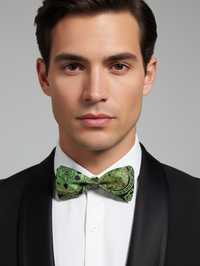 The Verdant Shadow: Emerald & Onyx Patterned Bow Tie view 2