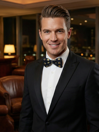 Black Bow Tie with Gold & Blue Polka Dot Design – Stylish Formal Accessory view 2