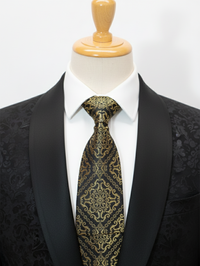 Black Tie with Heavy Golden Work – Luxury Statement Necktie view 2