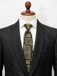 Black Tie with Golden Work – Premium Formal Necktie view 2