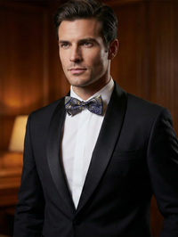 Elegant Navy & Gold Paisley Silk Bow Tie – Classic Formal Accessory view 2