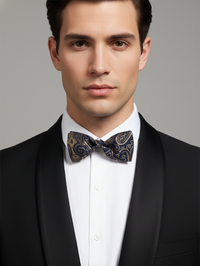 Elegant Blue Silk Bow Tie with Golden Work – Formal Men’s Accessory view 2