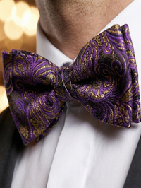 Purple & Gold Paisley Floral Bow Tie – Elegant Formal Accessory view 2