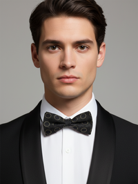 Elegant Black Silk Bow Tie with Golden Circle Outline – Formal Men’s Accessory view 2