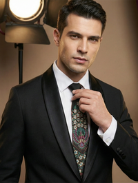 Luxury Handcrafted Silk Tie with Ornate Floral Motif – Black view 2