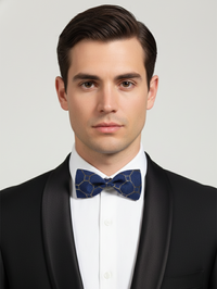 The Midnight Sterling: Navy & Silver Hand-Crafted Bow Tie view 2