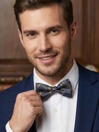 Classic Navy & Gold Paisley Bow Tie – Elegant Formal Accessory view 2