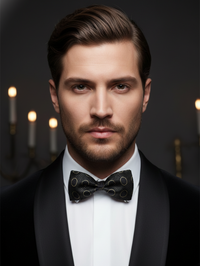 The Midnight Midas: Luxury Black & Gold Filigree Bow Tie view 2