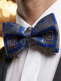 Royal Blue & Gold Patterned Bow Tie – Elegant Formal Accessory view 2