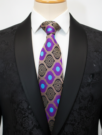 Premium Men’s Silk Tie – Purple Geometric Pattern | Formal & Party Wear view 2