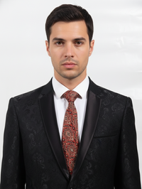 Red Art Silk Tie with Black & Golden Work – Premium Elegant Design view 2