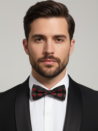 Classic Black Silk bow Tie with Red Circle Pattern – Formal Men’s Accessory view 2