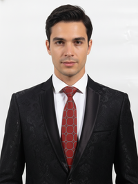Red Art Silk Tie with Grey Lines – Classic Striped Design view 2