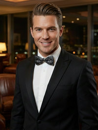Black & Silver Patterned Bow Tie – Elegant Formal Accessory view 3