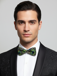 Multicolor Silk Bow Tie – Blue, Green, Golden & Black – Formal Men’s Accessory view 2