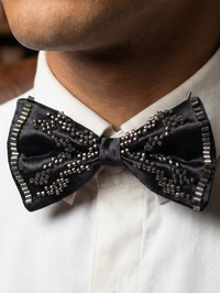 Elegant Black Beaded Satin Bow Tie – Classic Formal Accessory view 2