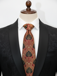 Red Tie with Golden & Black Work – Elegant Designer Necktie view 2
