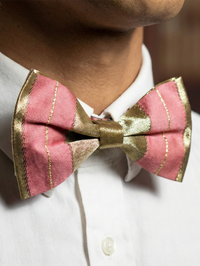 Pink & Gold Satin Striped Bow Tie – Stylish Formal Accessory view 2