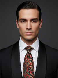 Elegant Black Tie with Red & Golden Embroidered Work view 2