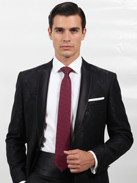 Classic Red Necktie with Stylish Line Pattern view 2