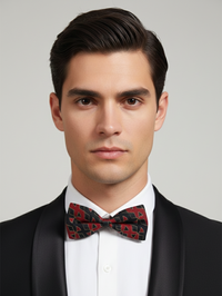The Midnight Crimson: Elegant Red & Black Patterned Bow Tie view 2