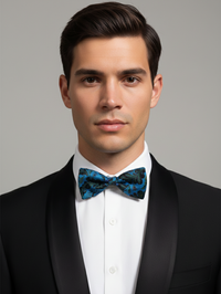 The Zenith Noir: Sky Blue & Black Filigree Bow Tie view 2