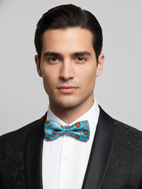 Elegant Blue Silk Tie with Red Circles and Silver Detailing – Formal Men’s Accessory view 2