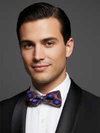 Royal Radiance: The Purple & Gold Geometric Bow Tie view 2