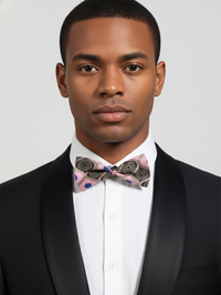 Pink Tie with Black & Golden Accents and Blue Circular Pattern – Designer Party Wear Tie view 2