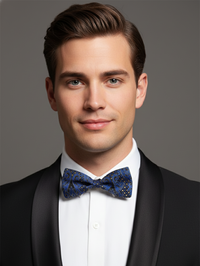 The Obsidian Azure: Midnight Blue Embroidered Bow Tie view 2