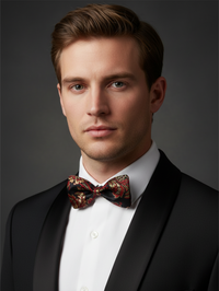 The Midnight Merlot: Maroon & Rose Gold Embroidered Bow Tie view 2