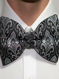 Black & Silver Patterned Bow Tie – Elegant Formal Accessory view 2