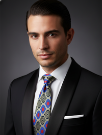 Blue Tie with Red Dots & Black Work – Stylish Designer Necktie view 3