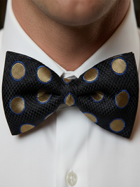 Black Bow Tie with Gold & Blue Polka Dot Design – Stylish Formal Accessory view 3